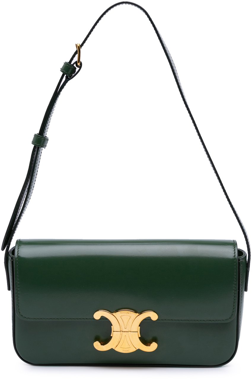 Celine Shiny Calfskin Claude Shoulder Bag Groen