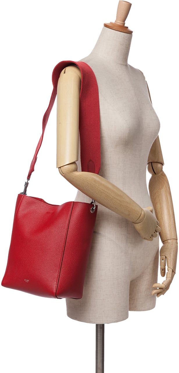 Celine Small Leather Seau Sangle Bucket Bag Rood