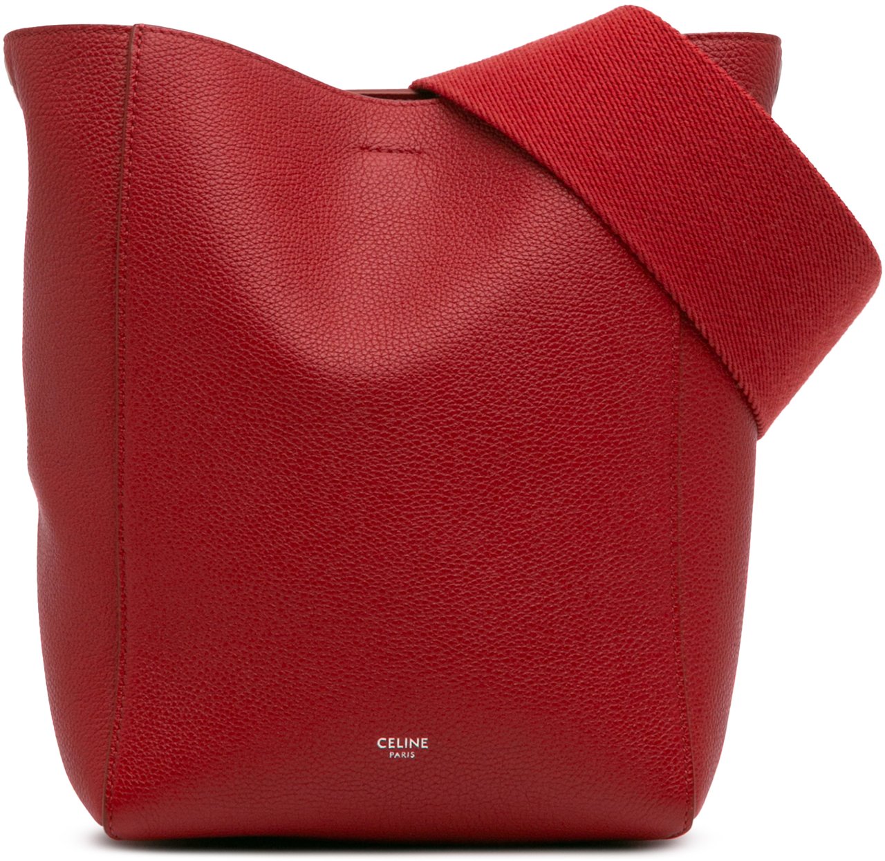 Celine Small Leather Seau Sangle Bucket Bag Rood