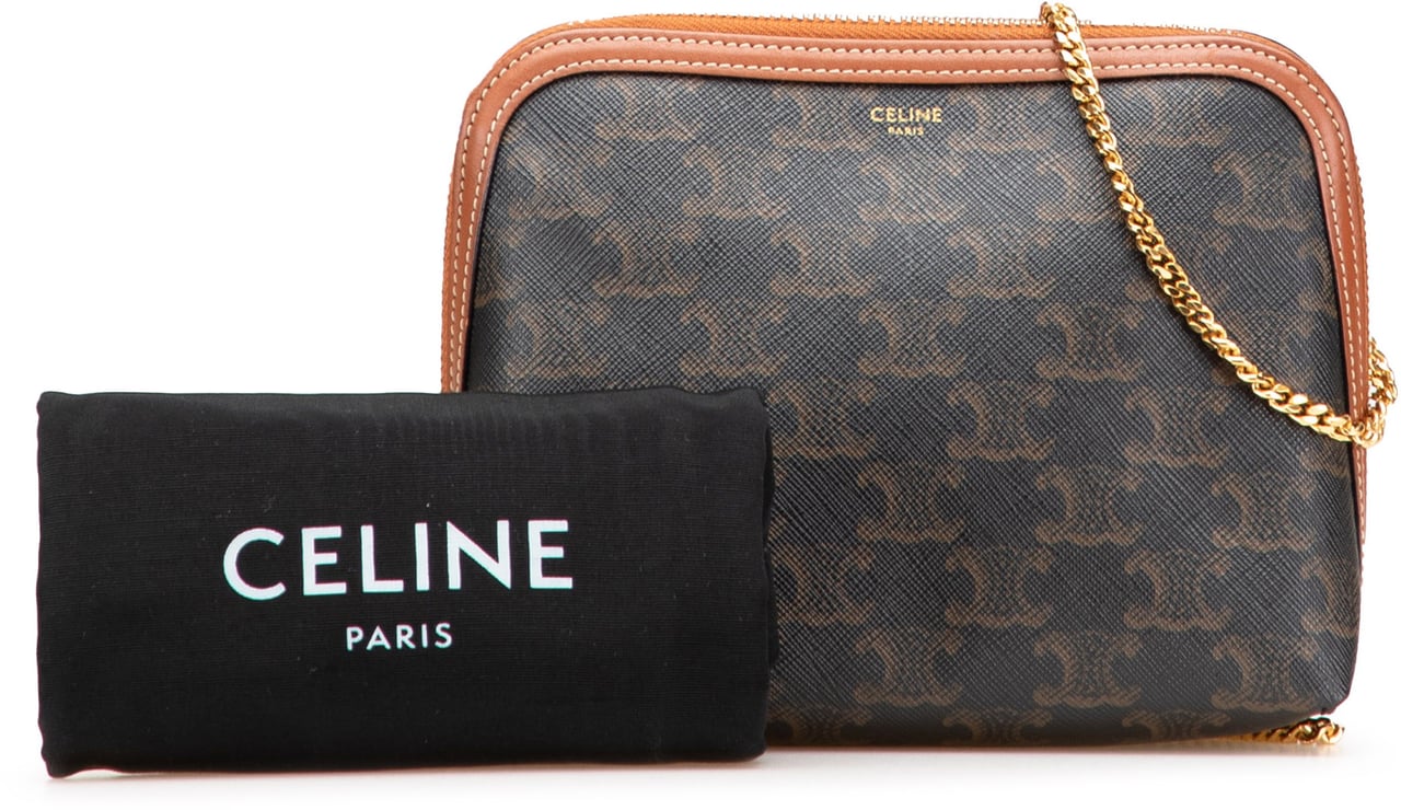 Celine Triomphe Coated Canvas Clutch On Chain Bruin