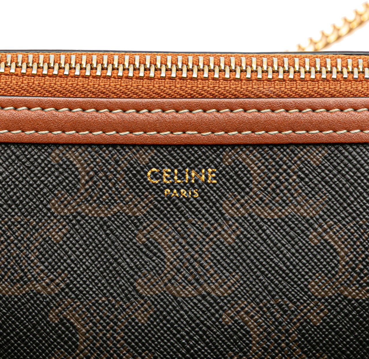 Celine Triomphe Coated Canvas Clutch On Chain Bruin