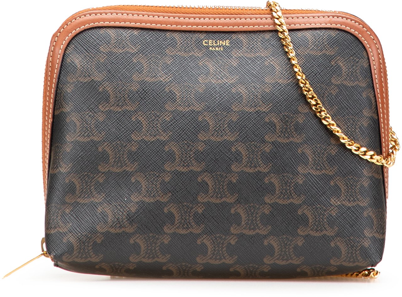 Celine Triomphe Coated Canvas Clutch On Chain Bruin