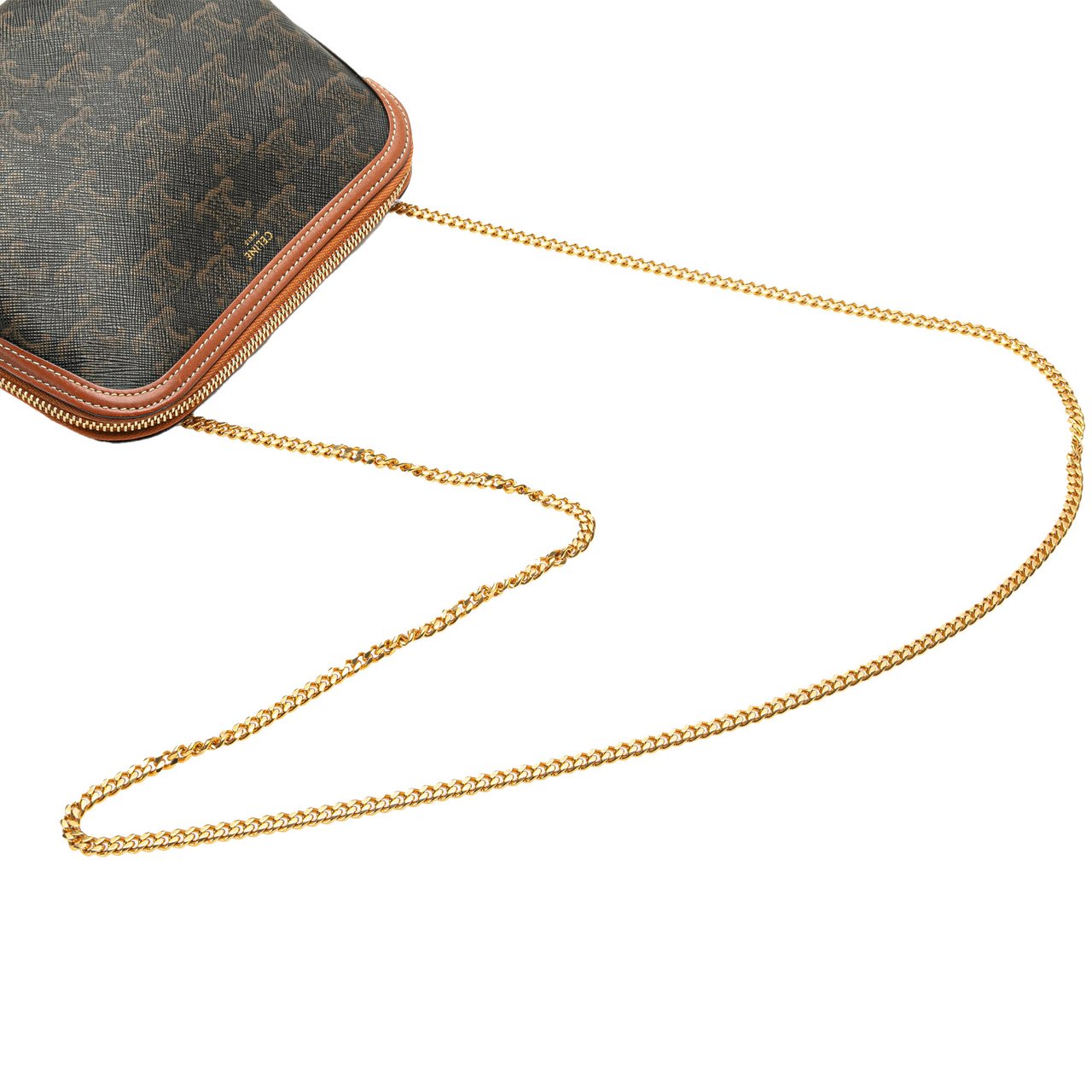 Celine Triomphe Coated Canvas Clutch On Chain Bruin