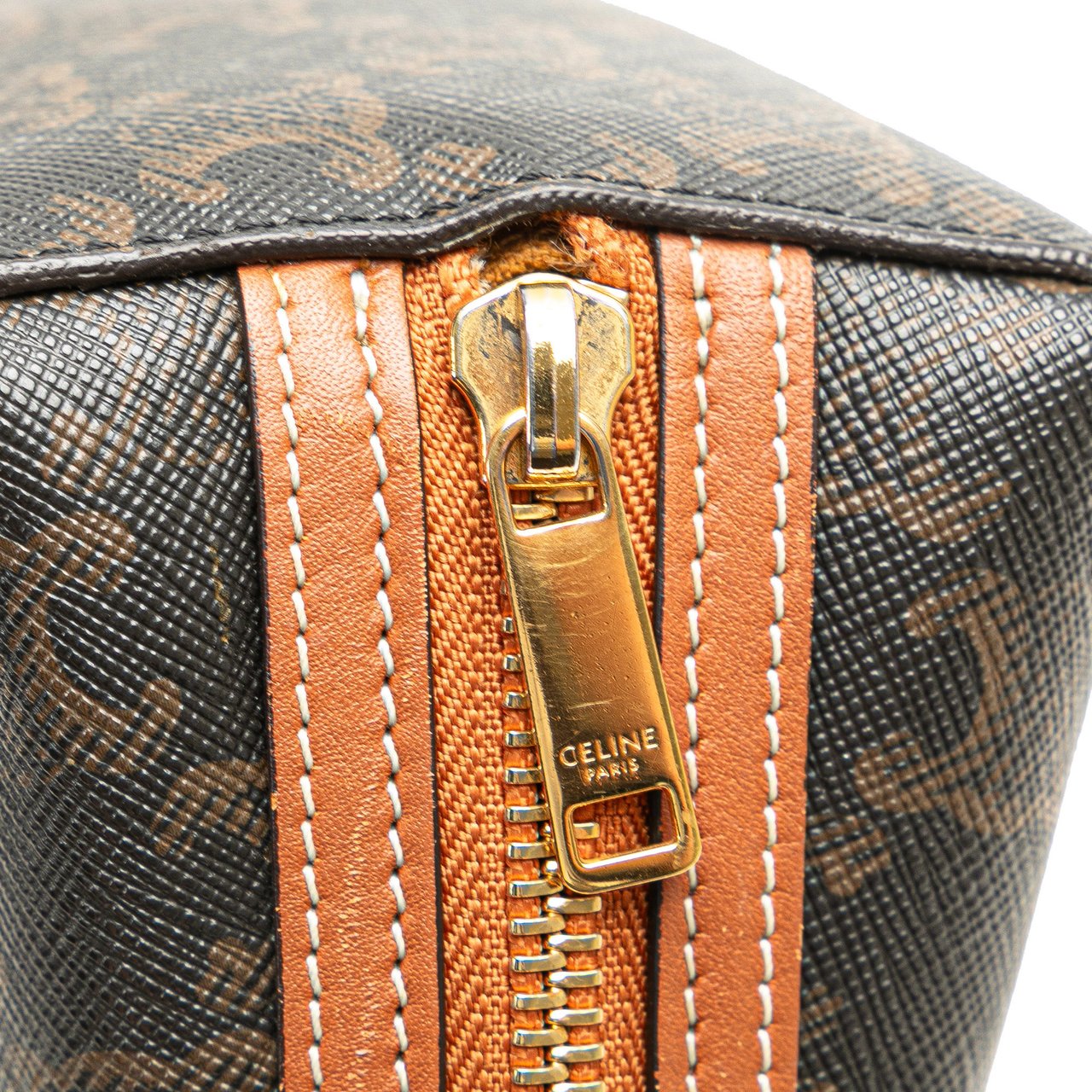 Celine Triomphe Coated Canvas Clutch On Chain Bruin