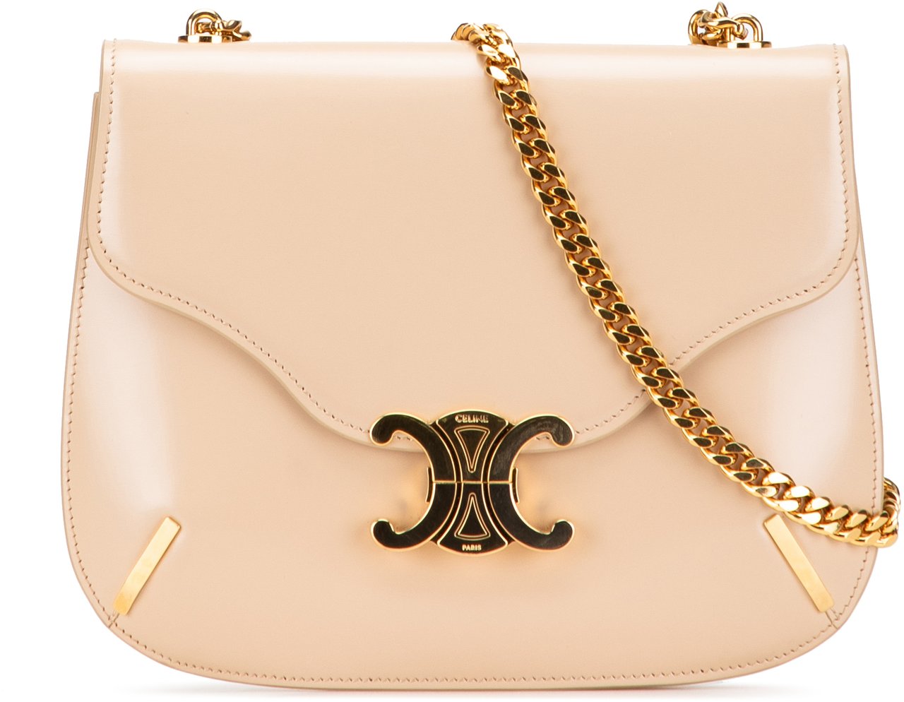 Celine Teen Shiny Calfskin Triomphe Besace Clea Chain Crossbody Bruin