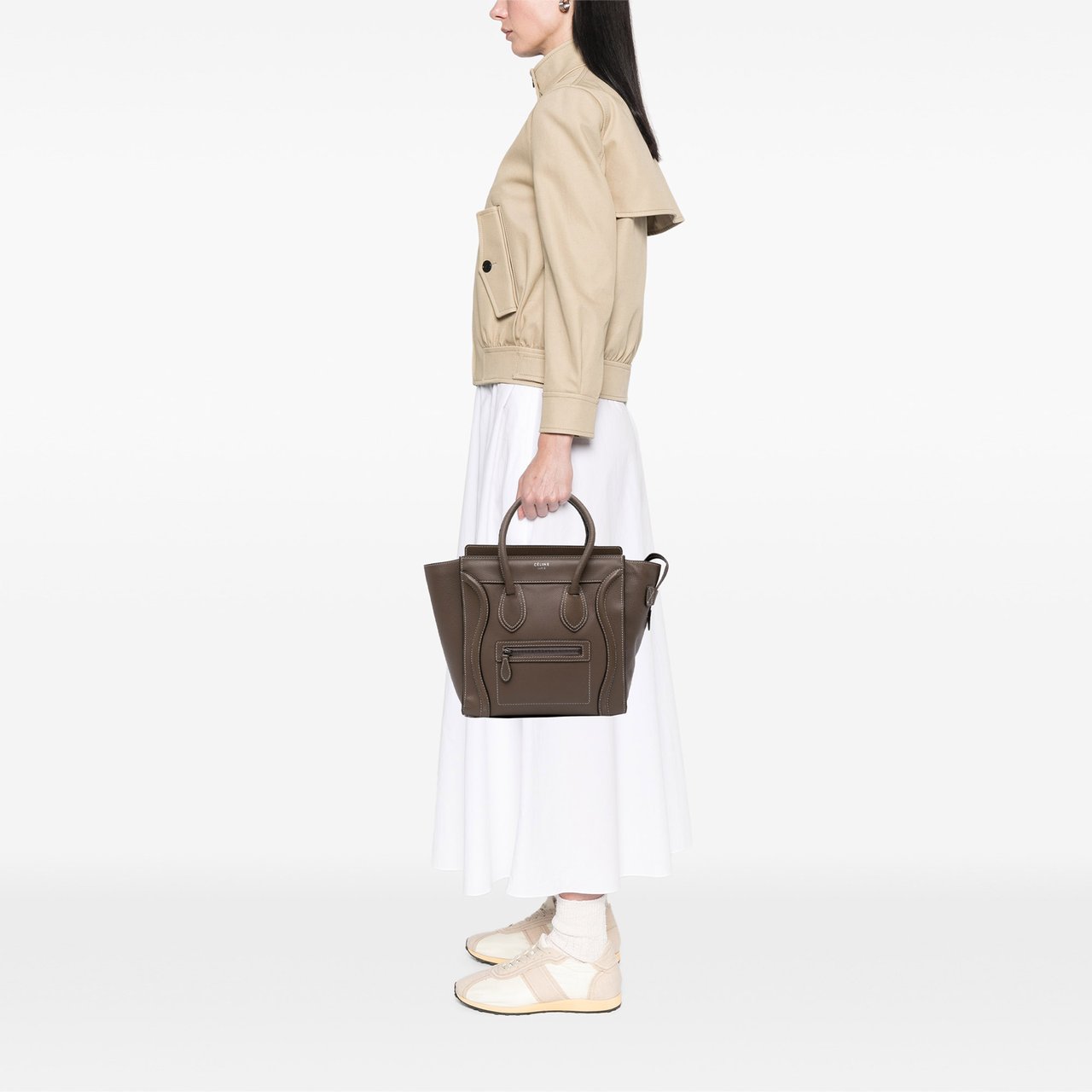 Celine Micro Leather Luggage Tote Bruin