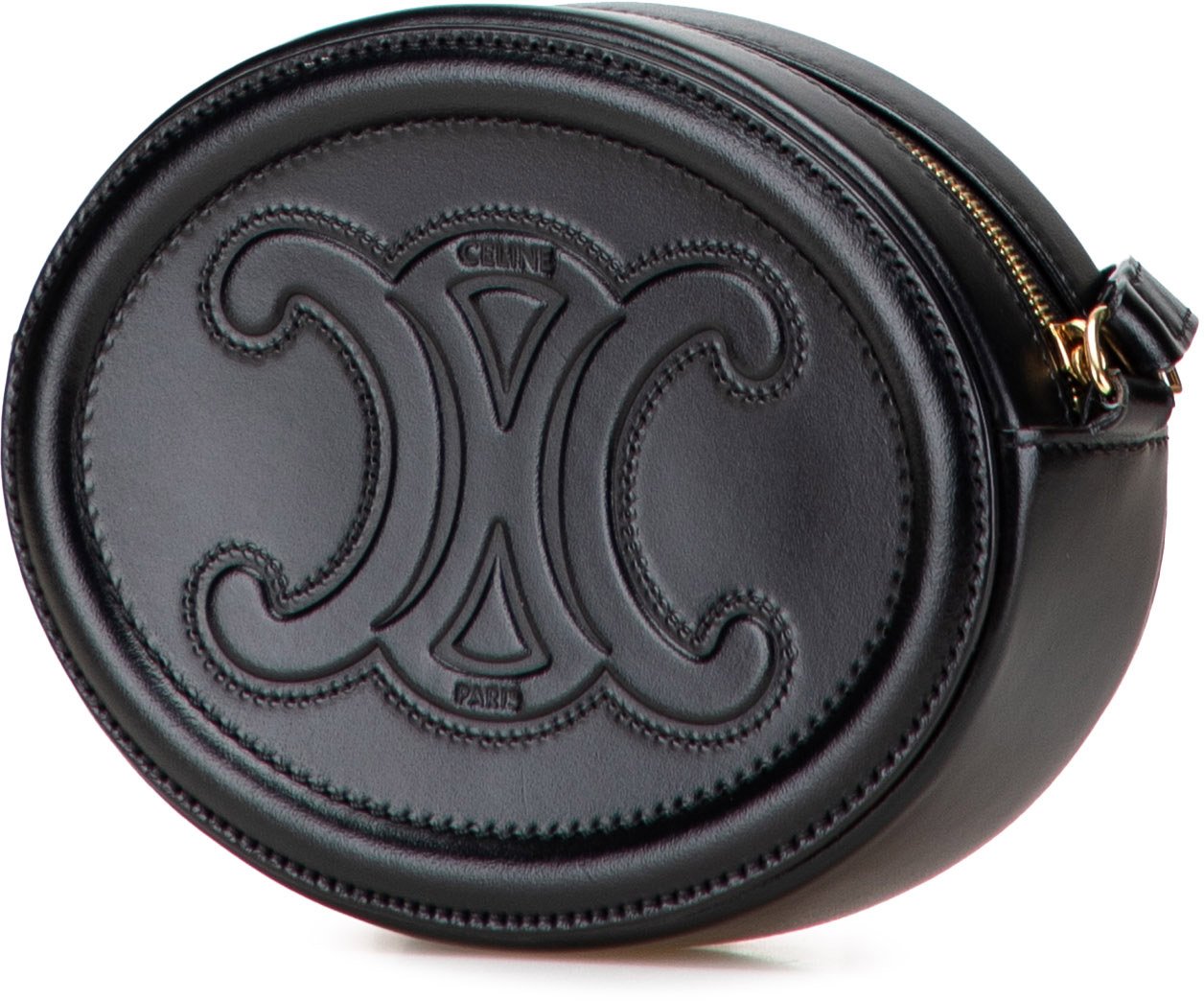 Celine Small Calfskin Cuir Triomphe Oval Crossbody Zwart