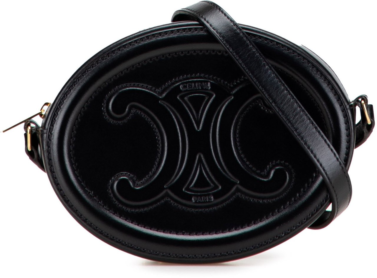 Celine Small Calfskin Cuir Triomphe Oval Crossbody Zwart