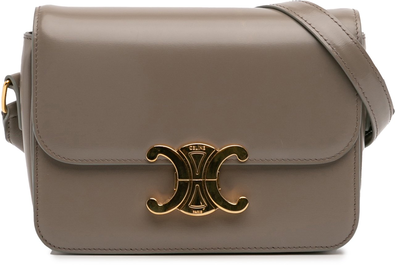 Celine Teen Shiny Calfskin Triomphe Crossbody Bruin