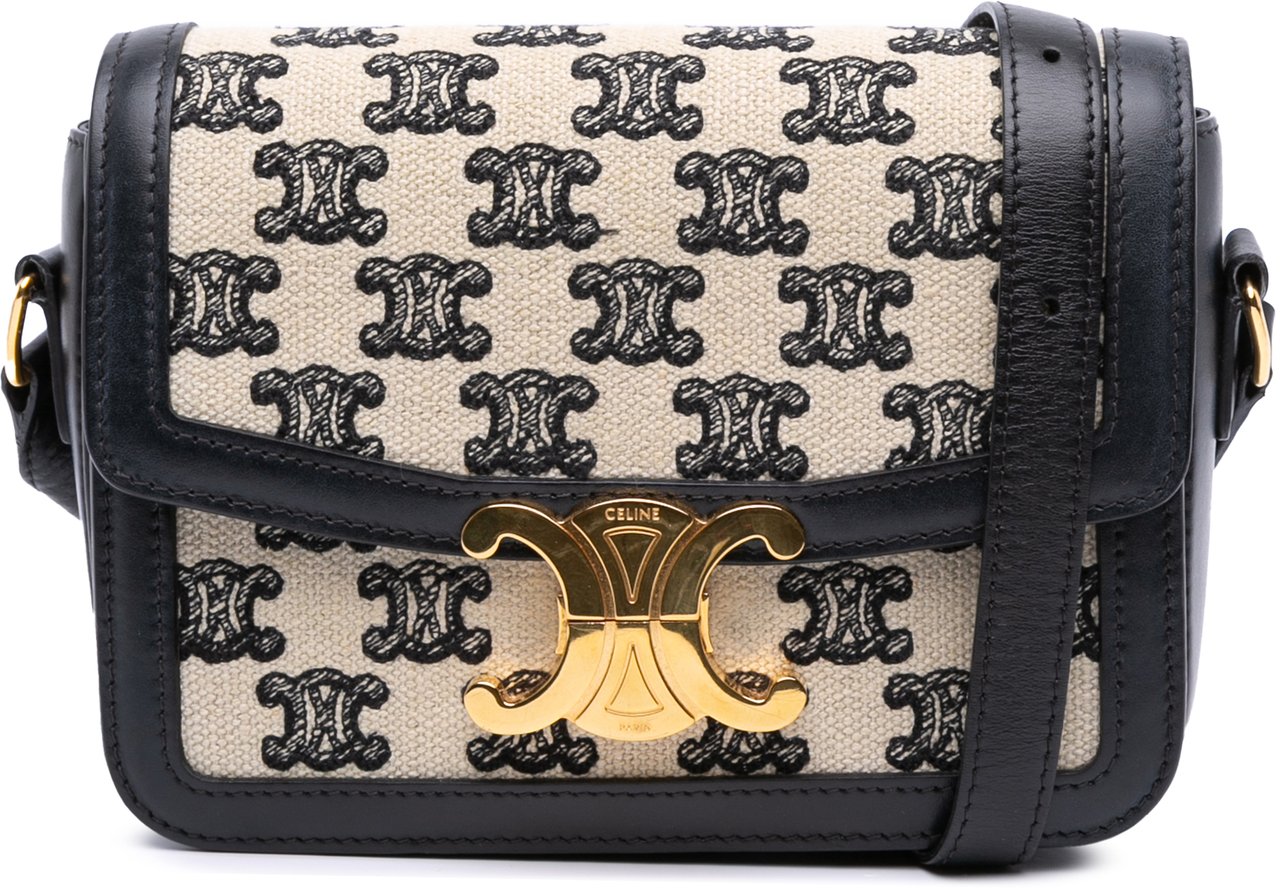 Celine Teen Embroidered Canvas and Calfskin Triomphe Crossbody Bruin