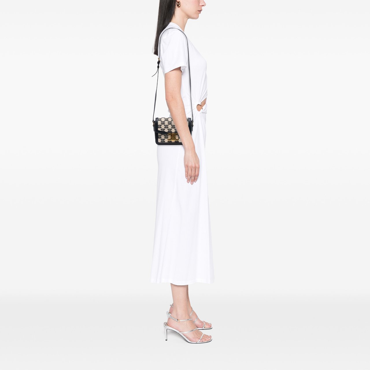 Celine Teen Embroidered Canvas and Calfskin Triomphe Crossbody Bruin