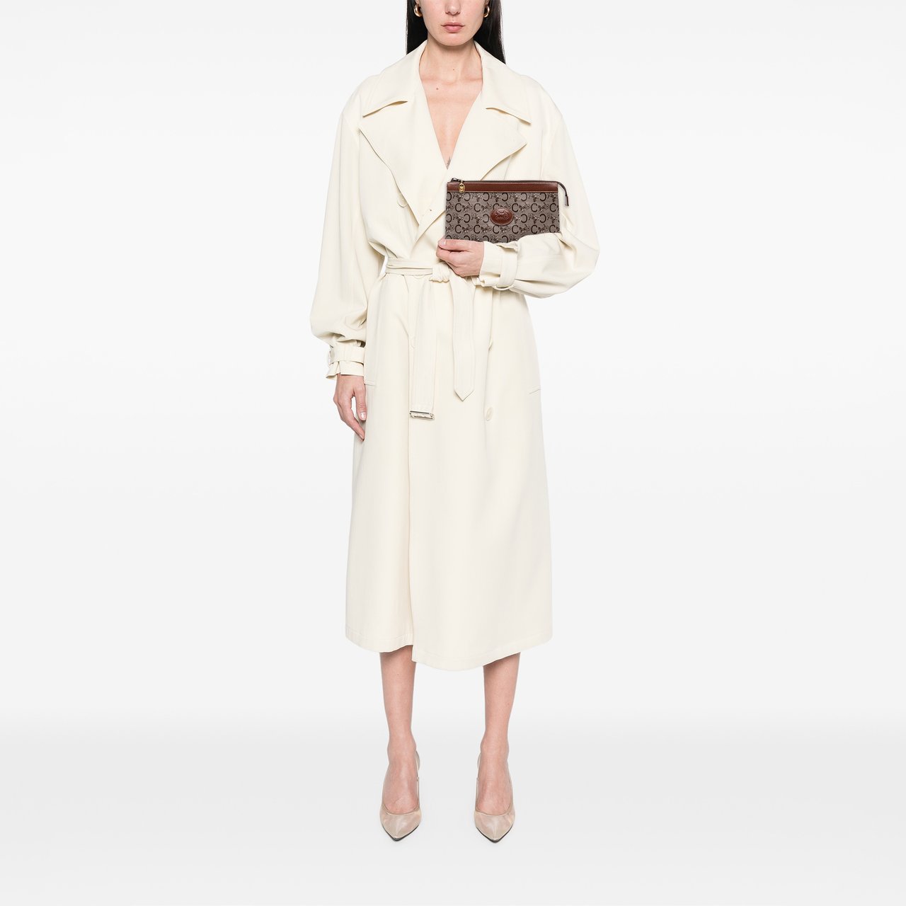 Celine C Carriage Coated Canvas Clutch Bruin