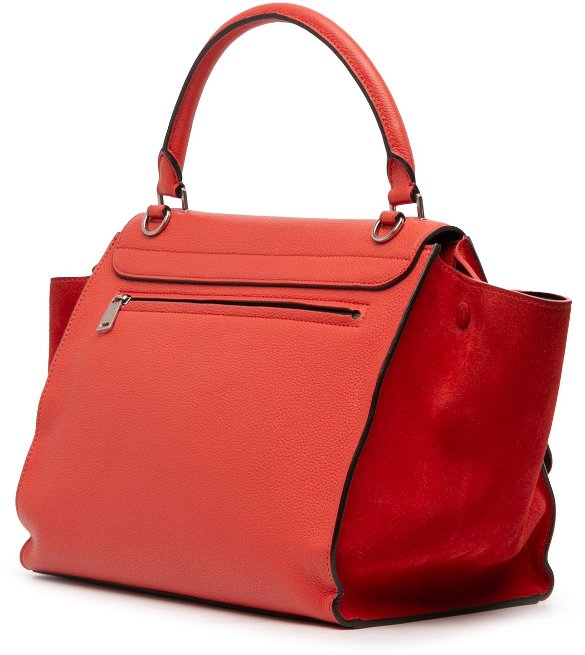 Celine Medium Drummed Calfskin and Suede Trapeze Satchel Rood