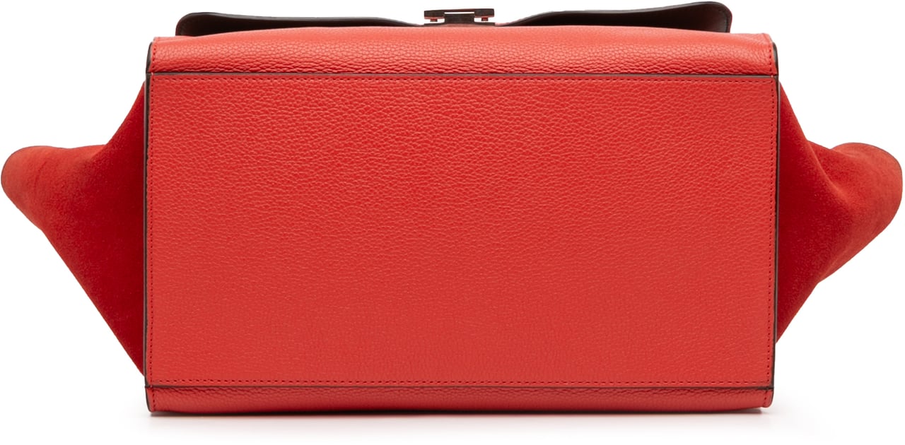 Celine Medium Drummed Calfskin and Suede Trapeze Satchel Rood