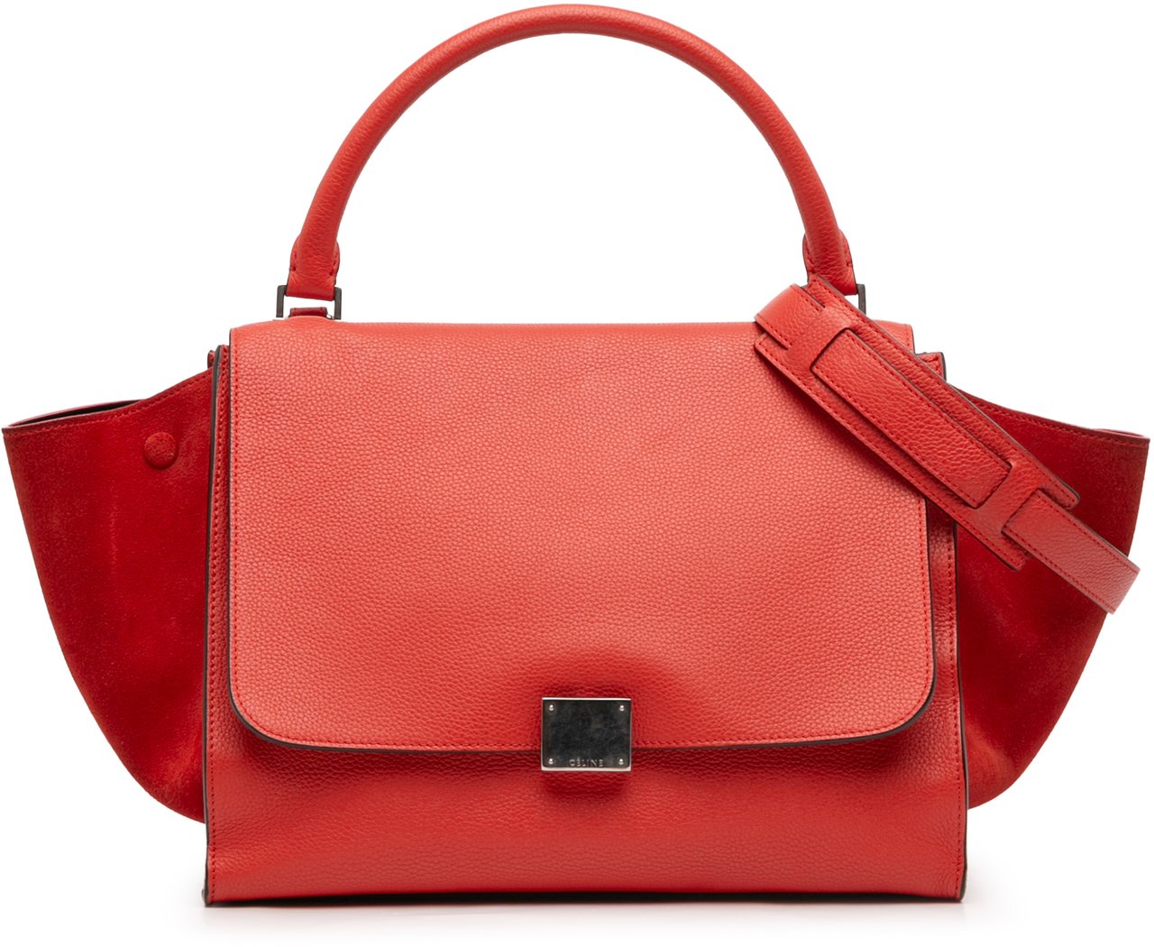 Celine Medium Drummed Calfskin and Suede Trapeze Satchel Rood