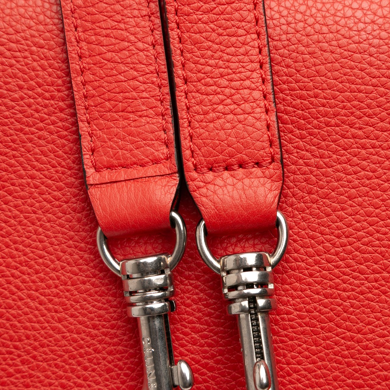 Celine Medium Drummed Calfskin and Suede Trapeze Satchel Rood