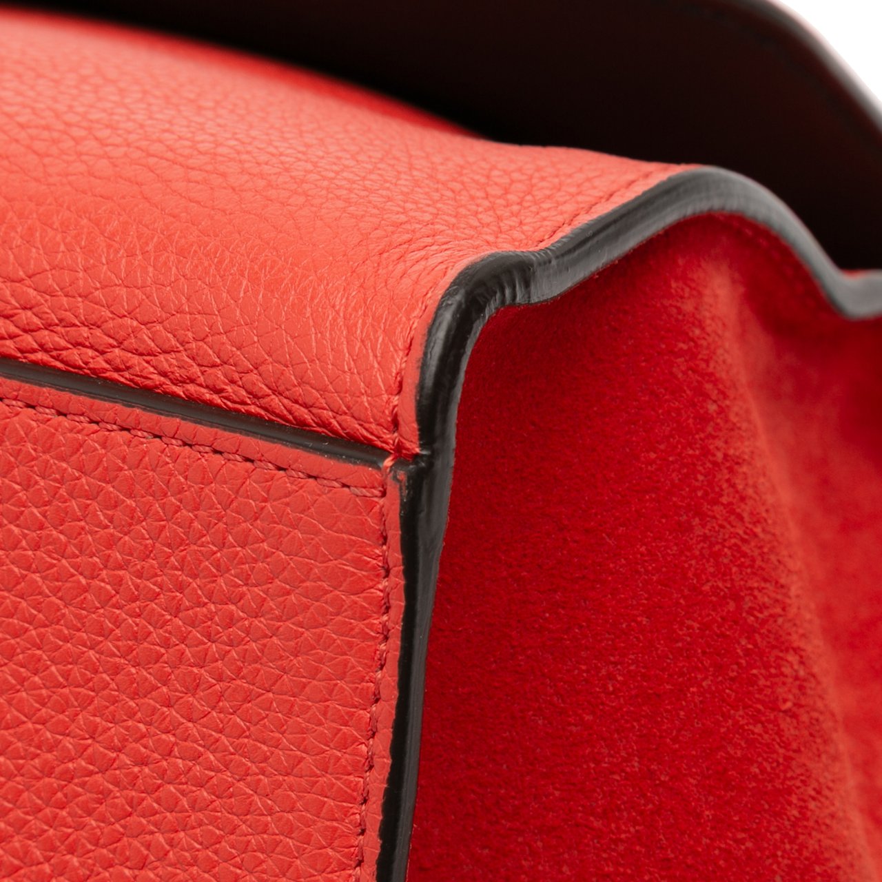 Celine Medium Drummed Calfskin and Suede Trapeze Satchel Rood