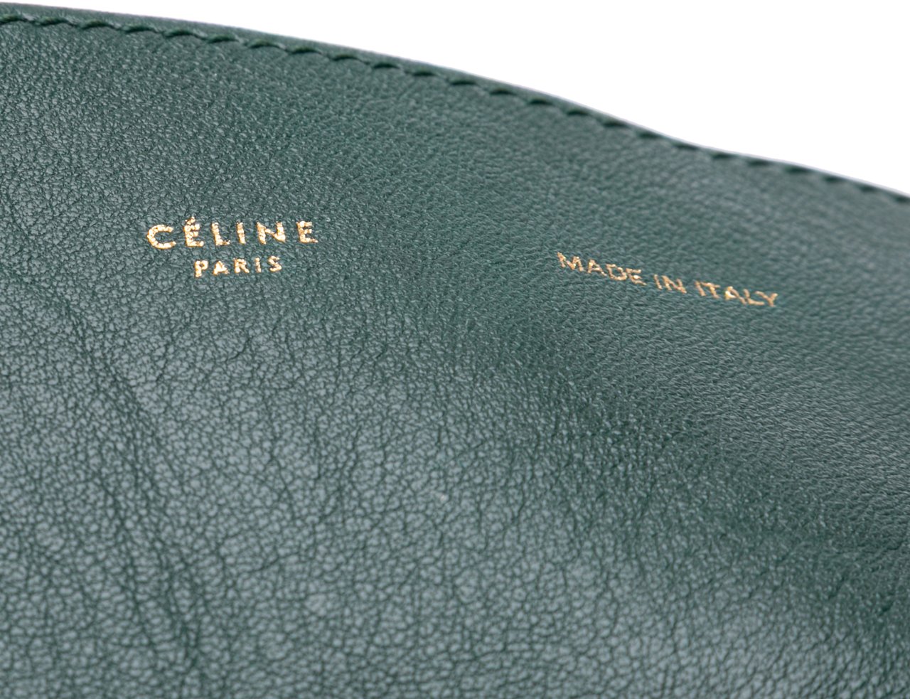 Celine Lambskin Horizontal Zipper Gusset Cabas Tote Groen