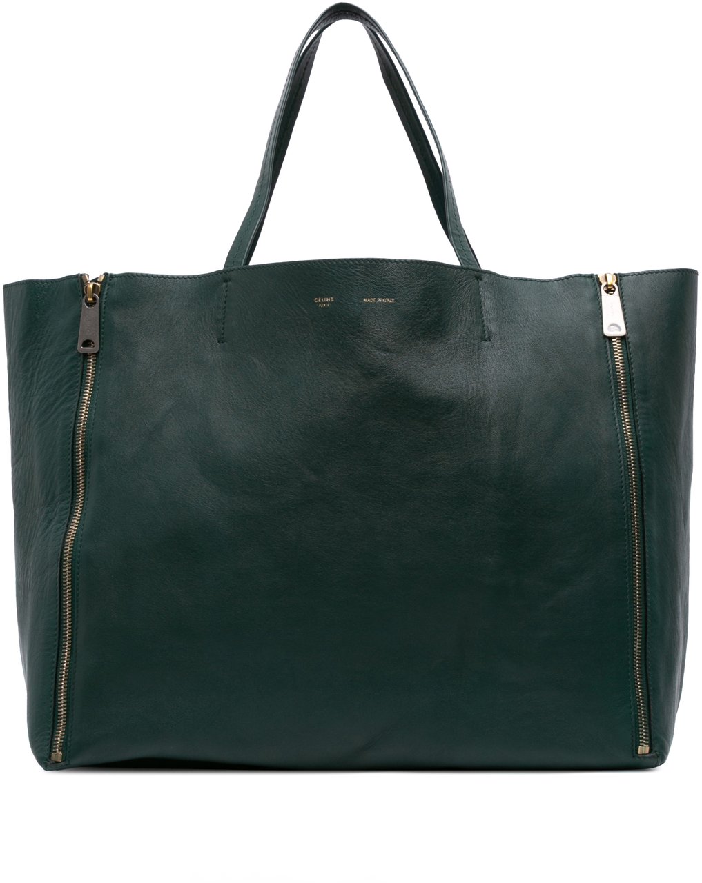Celine Lambskin Horizontal Zipper Gusset Cabas Tote Groen