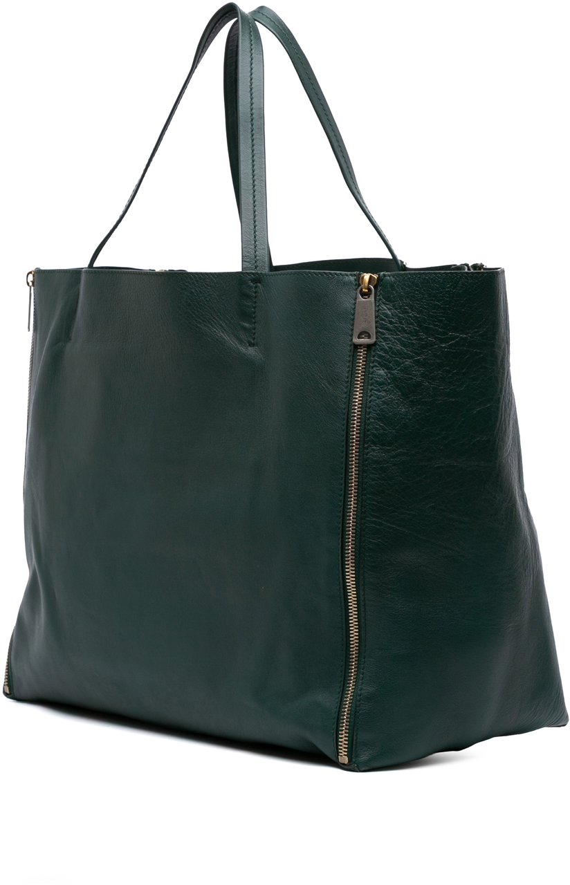 Celine Lambskin Horizontal Zipper Gusset Cabas Tote Groen
