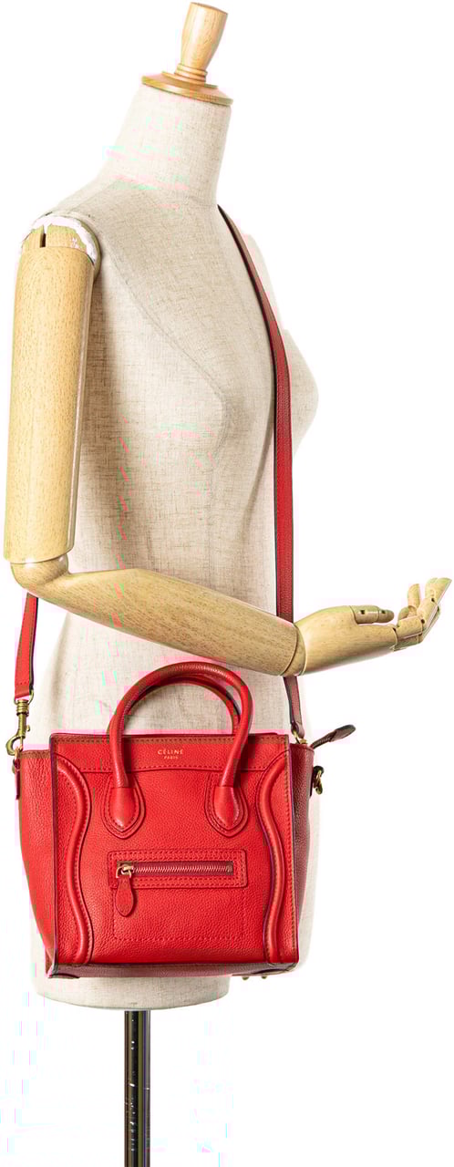 Celine Nano Leather Luggage Tote Rood