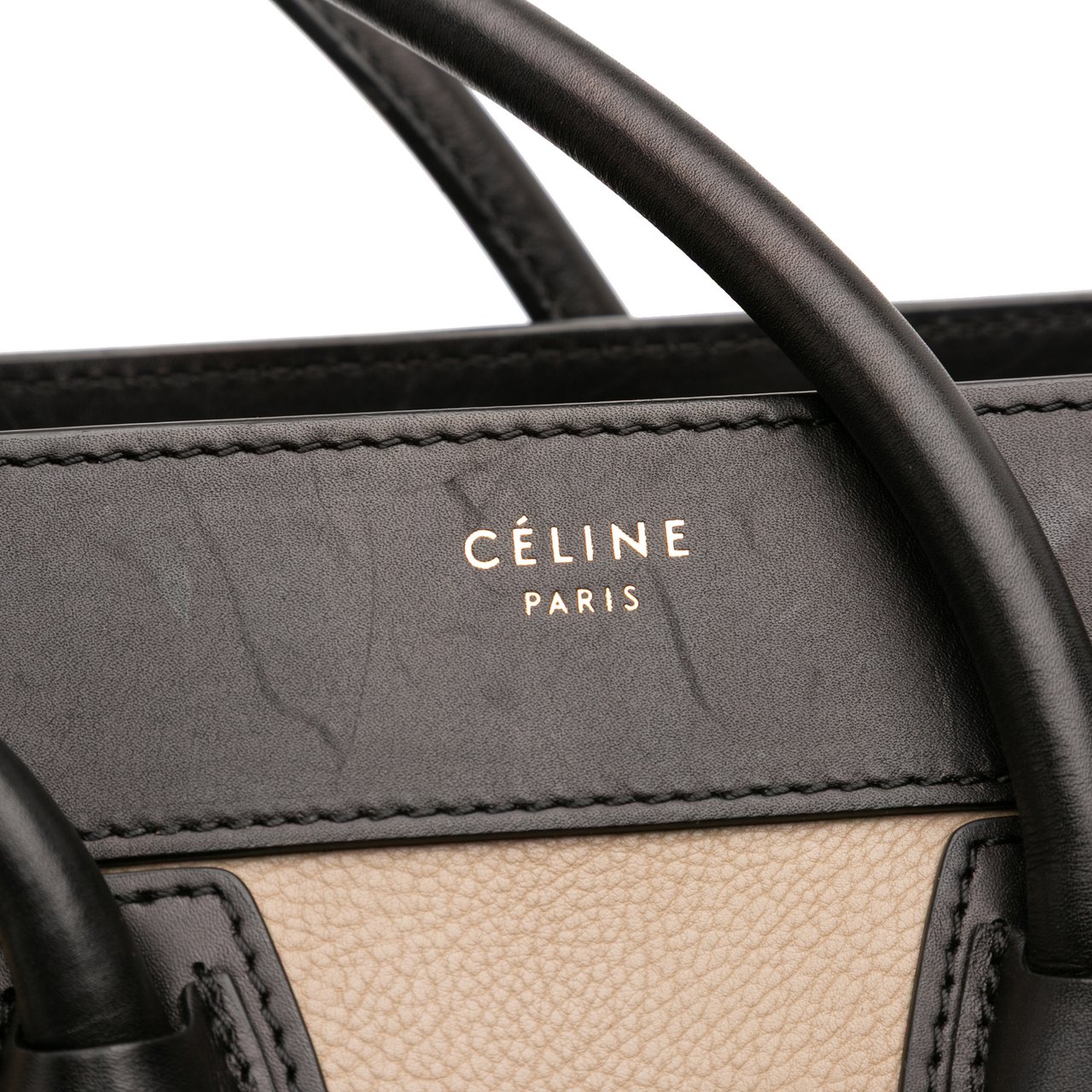 Celine Micro Tricolor Leather Luggage Tote Bruin