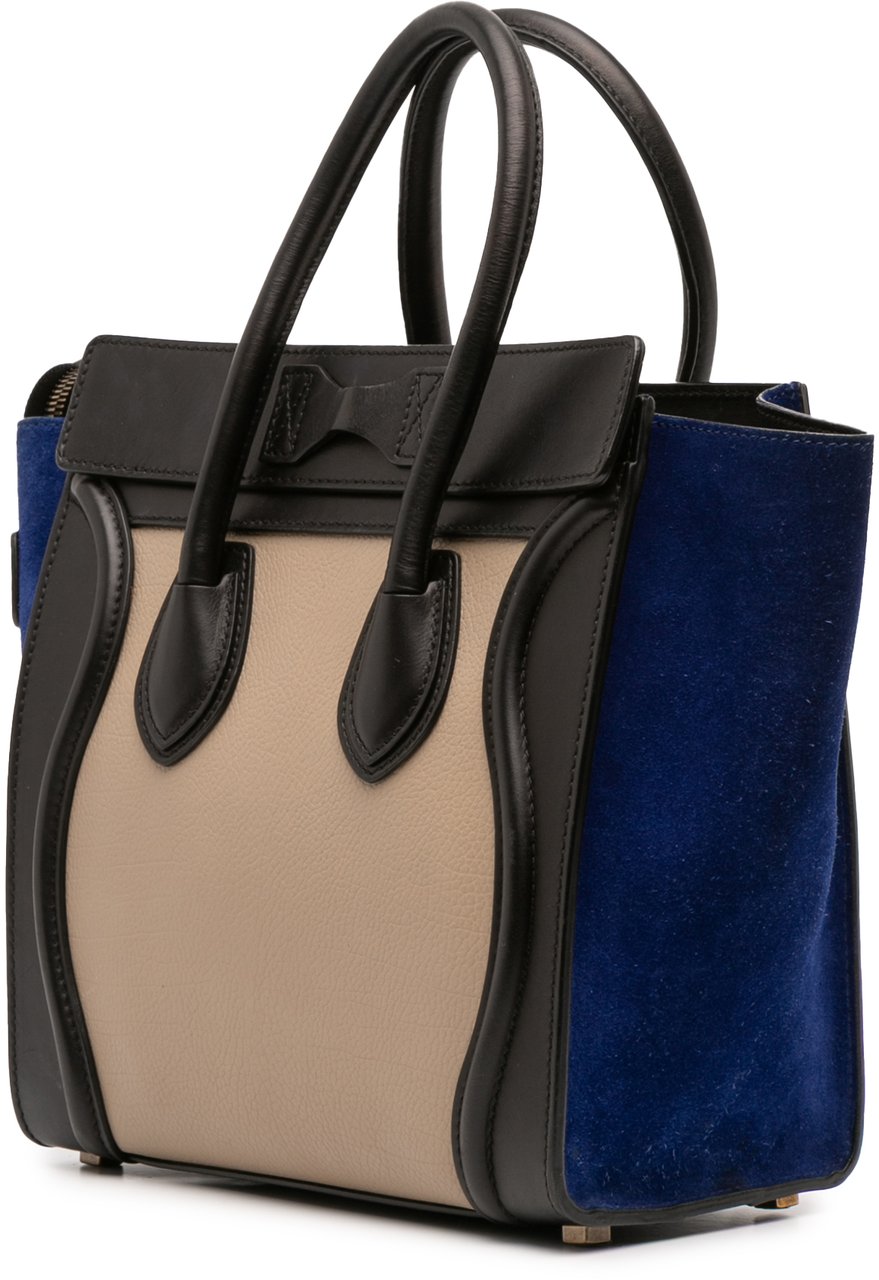 Celine Micro Tricolor Leather Luggage Tote Bruin