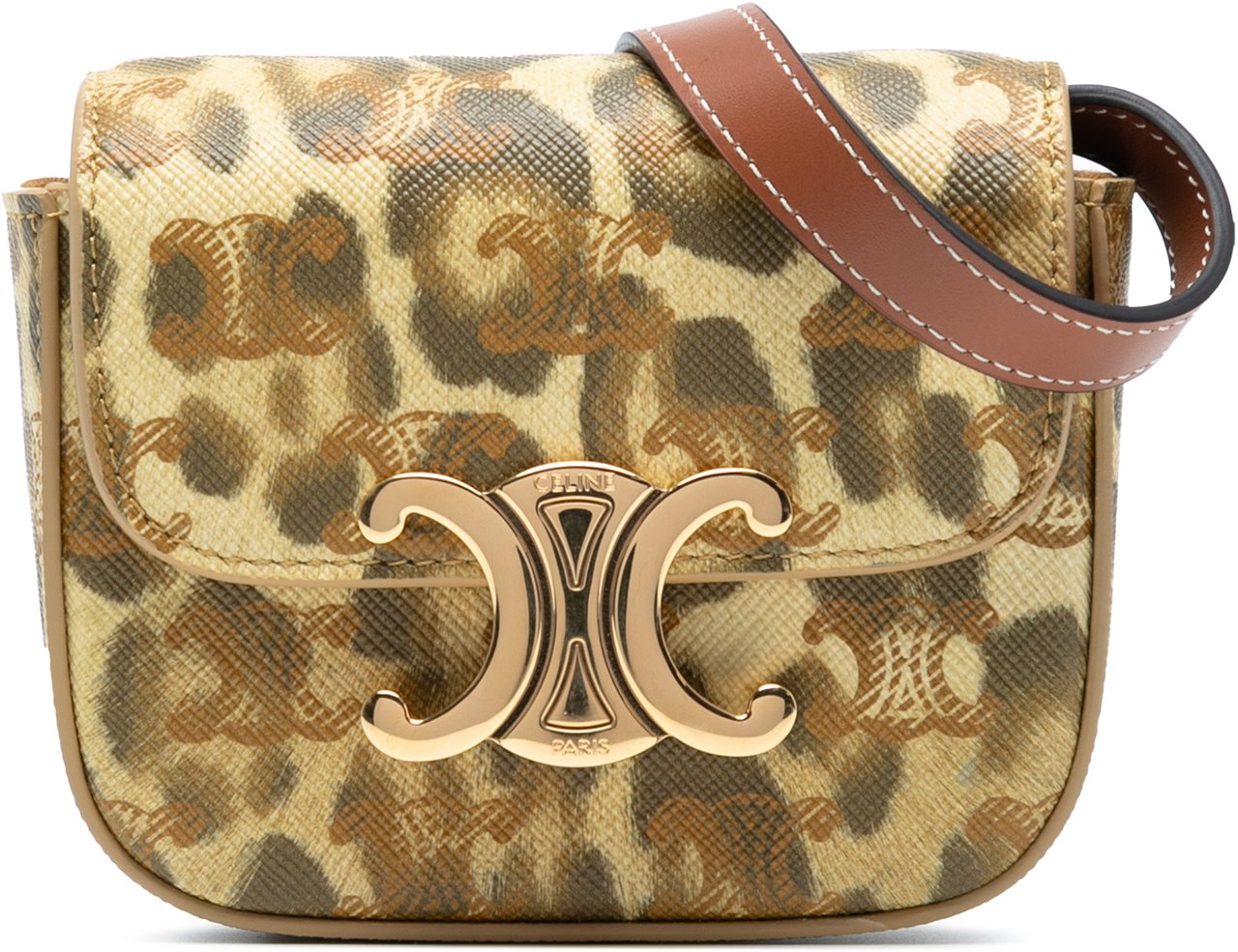Celine Mini Calfskin Leopard Print Claude Crossbody Bruin