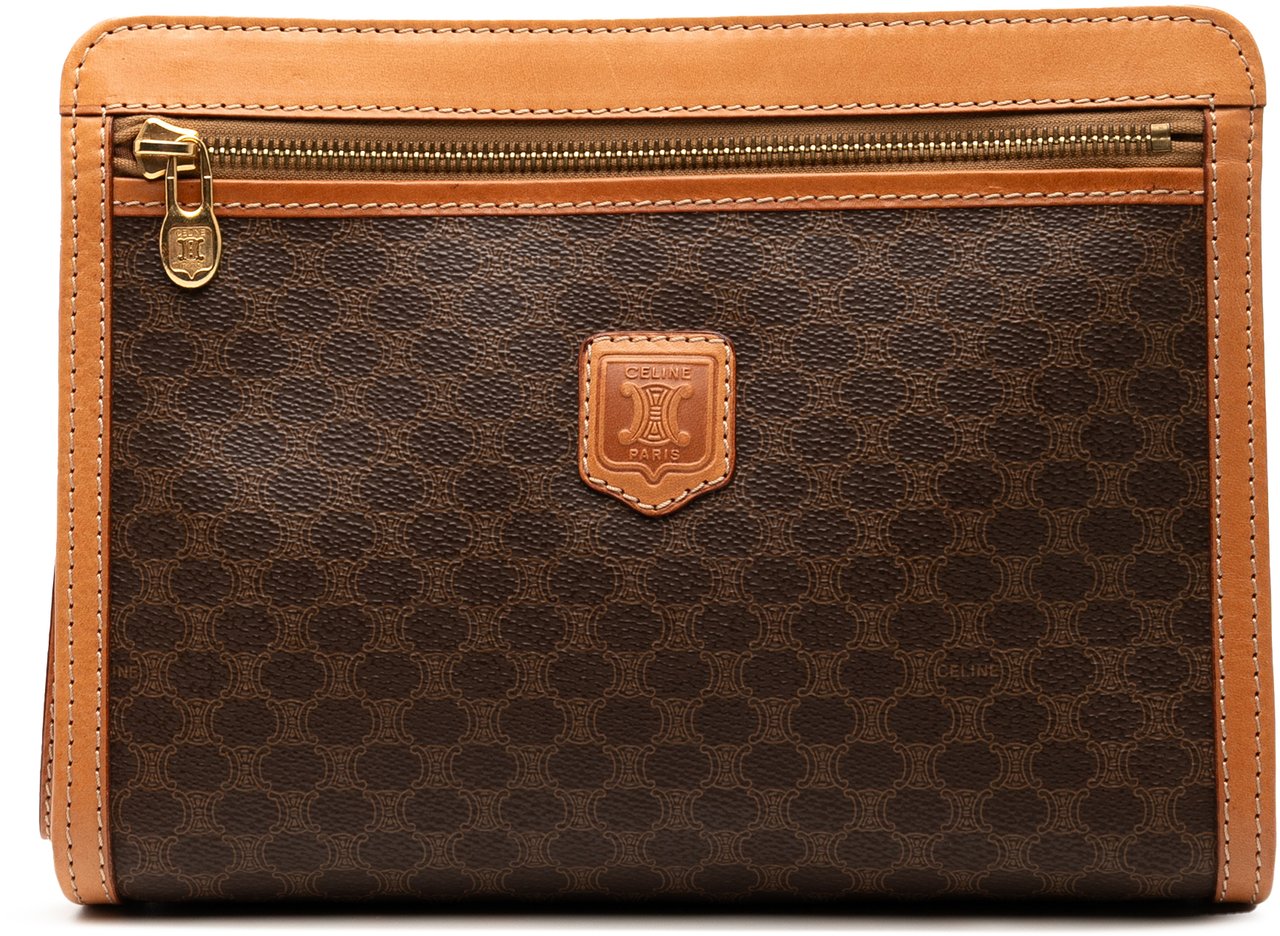 Celine Macadam Coated Canvas Clutch Bruin