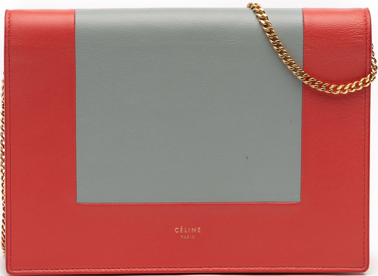 Celine Leather Frame Wallet on Chain Rood