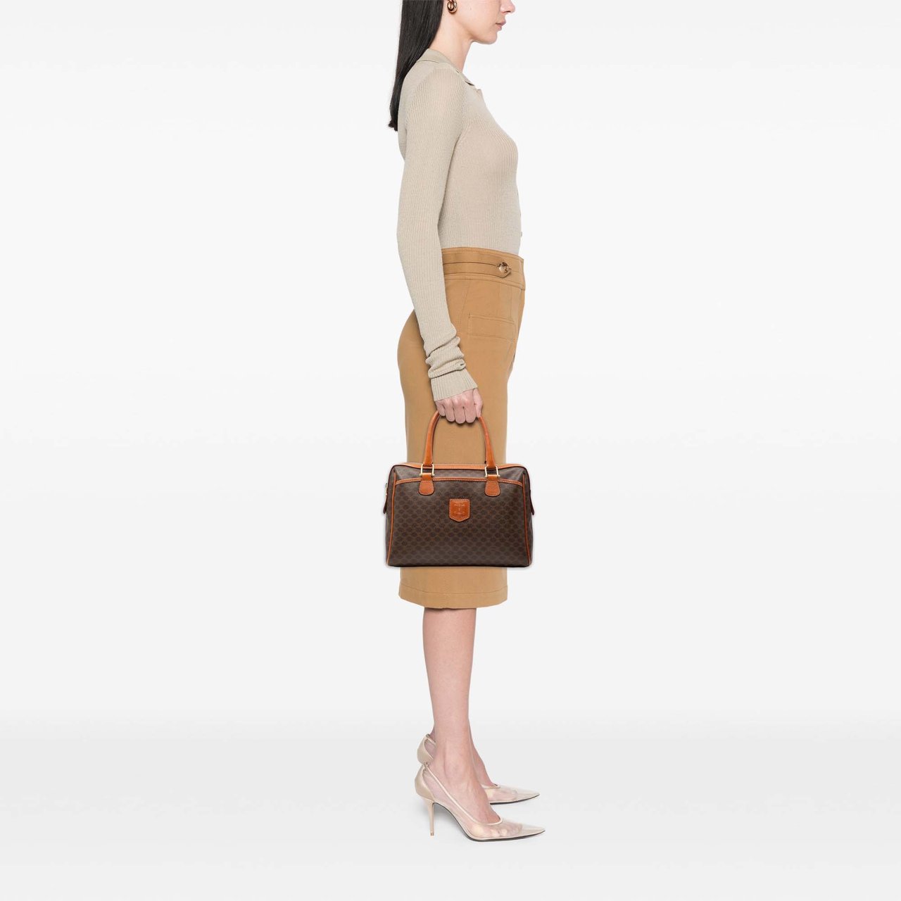 Celine Macadam Coated Canvas Handbag Bruin