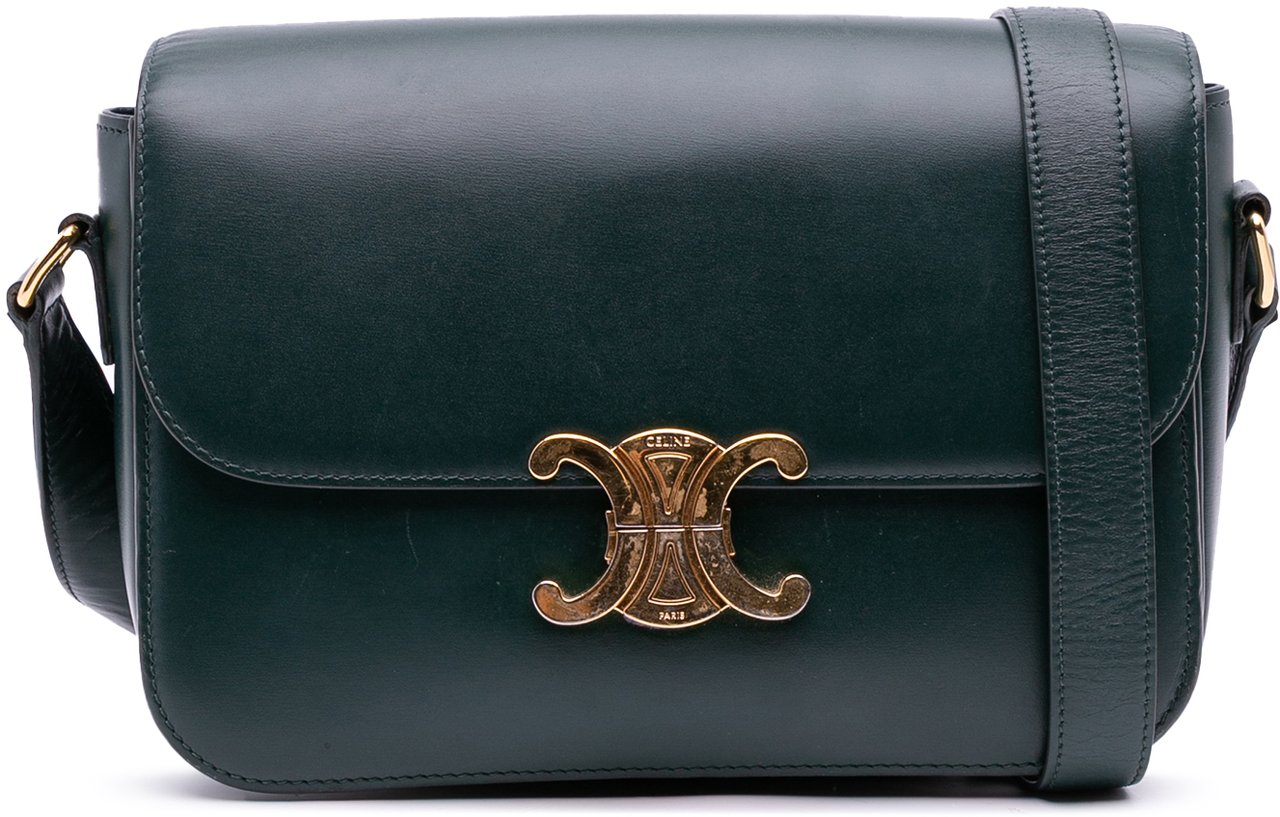 Celine Classique Shiny Calfskin Triomphe Crossbody Groen