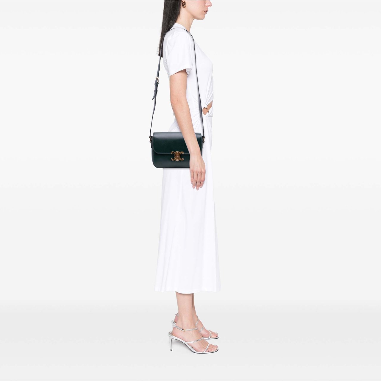 Celine Classique Shiny Calfskin Triomphe Crossbody Groen