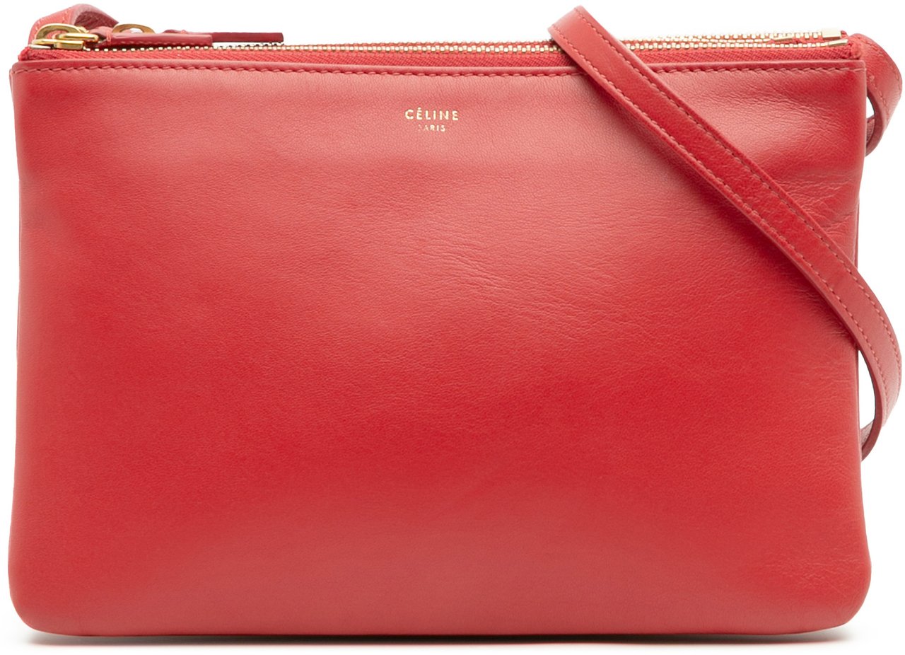 Celine Small Lambskin Trio Crossbody Rood