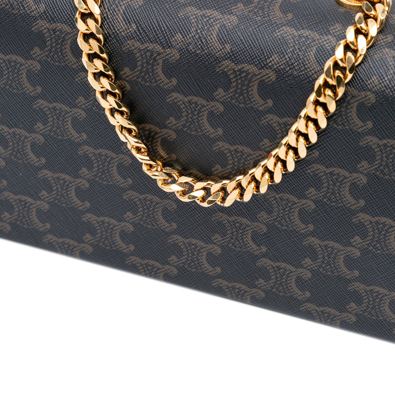 Celine Triomphe Coated Canvas Triomphe Chain Shoulder Bag Bruin