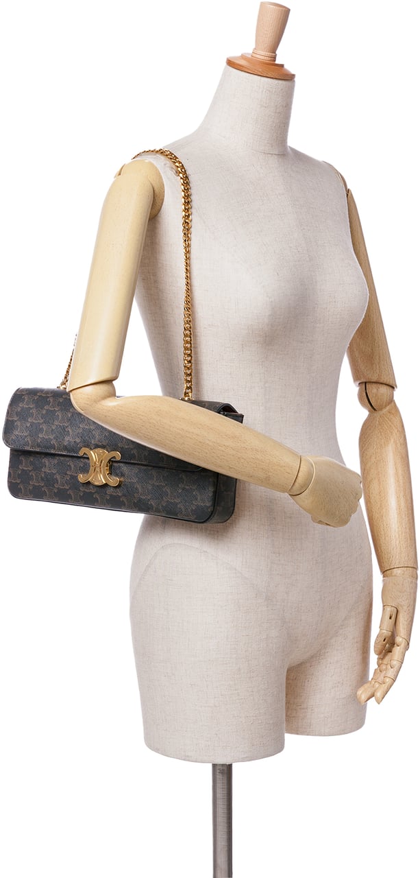 Celine Triomphe Coated Canvas Triomphe Chain Shoulder Bag Bruin