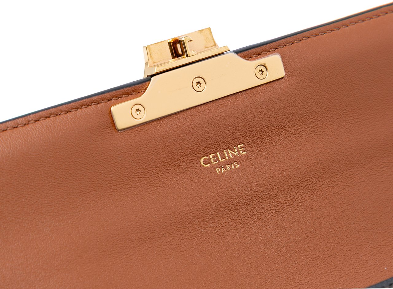 Celine Triomphe Coated Canvas Triomphe Chain Shoulder Bag Bruin