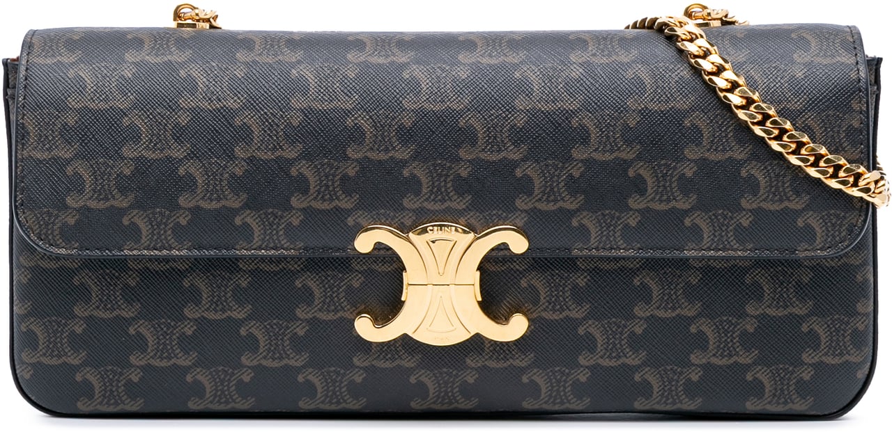 Celine Triomphe Coated Canvas Triomphe Chain Shoulder Bag Bruin