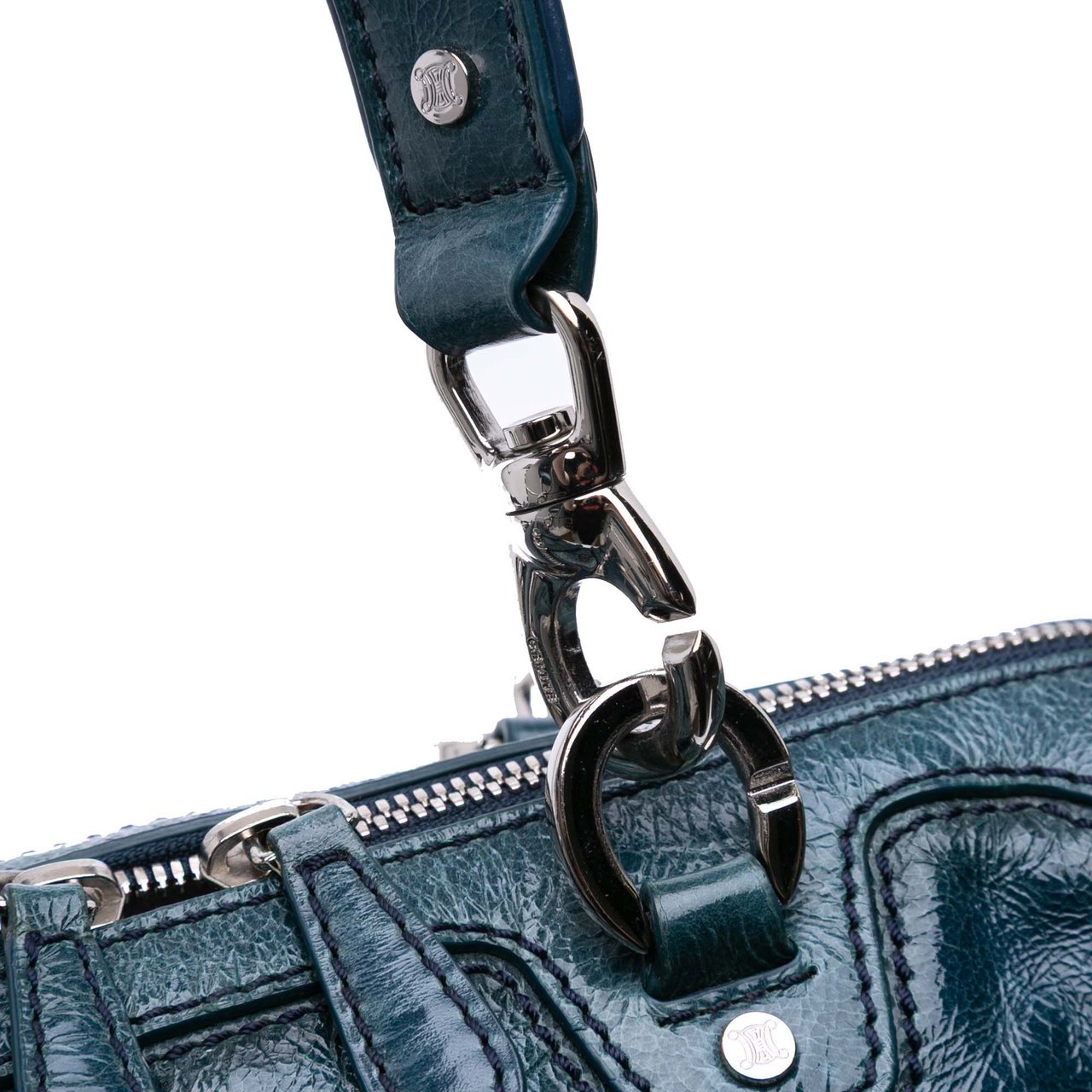 Celine Crinkled Patent Macadam Shoulder Bag Blauw