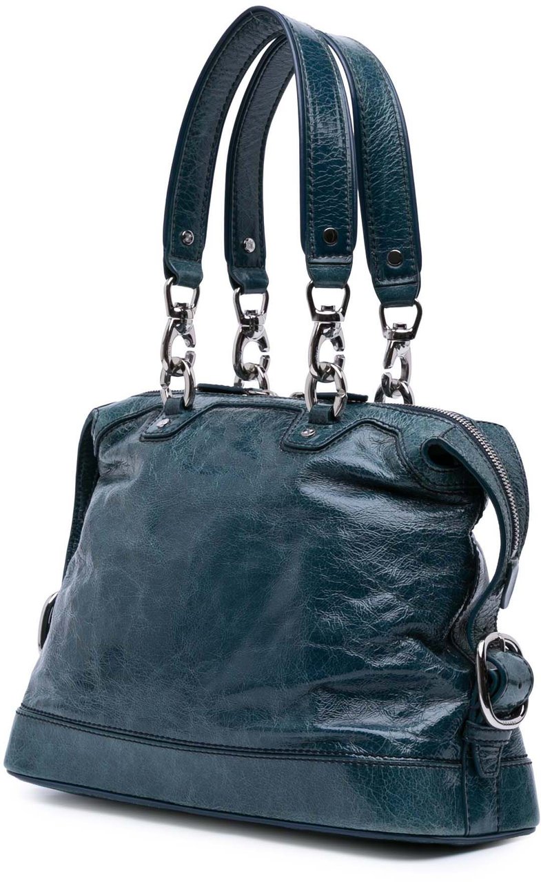 Celine Crinkled Patent Macadam Shoulder Bag Blauw