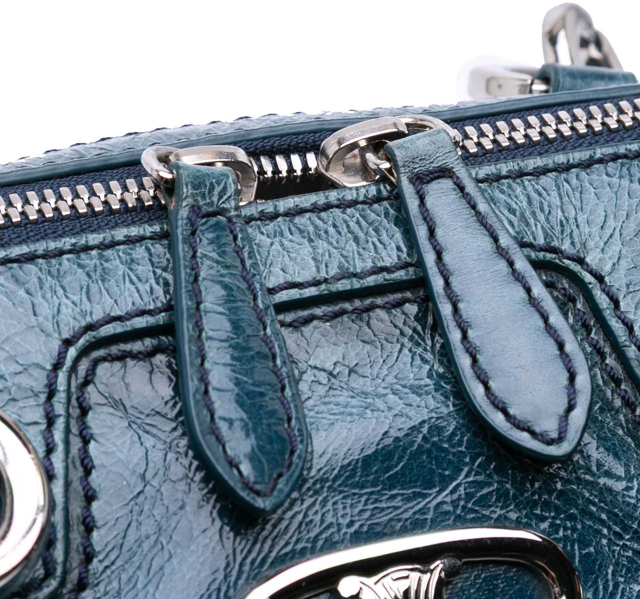 Celine Crinkled Patent Macadam Shoulder Bag Blauw