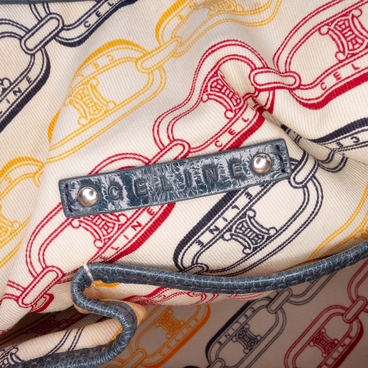 Celine Crinkled Patent Macadam Shoulder Bag Blauw
