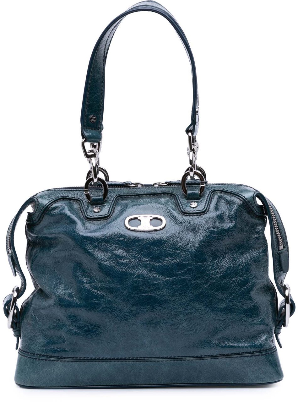 Celine Crinkled Patent Macadam Shoulder Bag Blauw