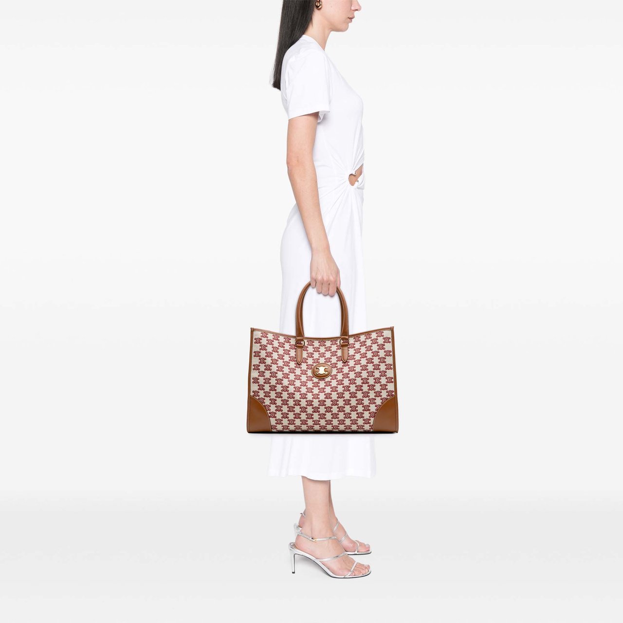 Celine Triomphe Embroidered Canvas Horizontal Cabas Tote Bruin