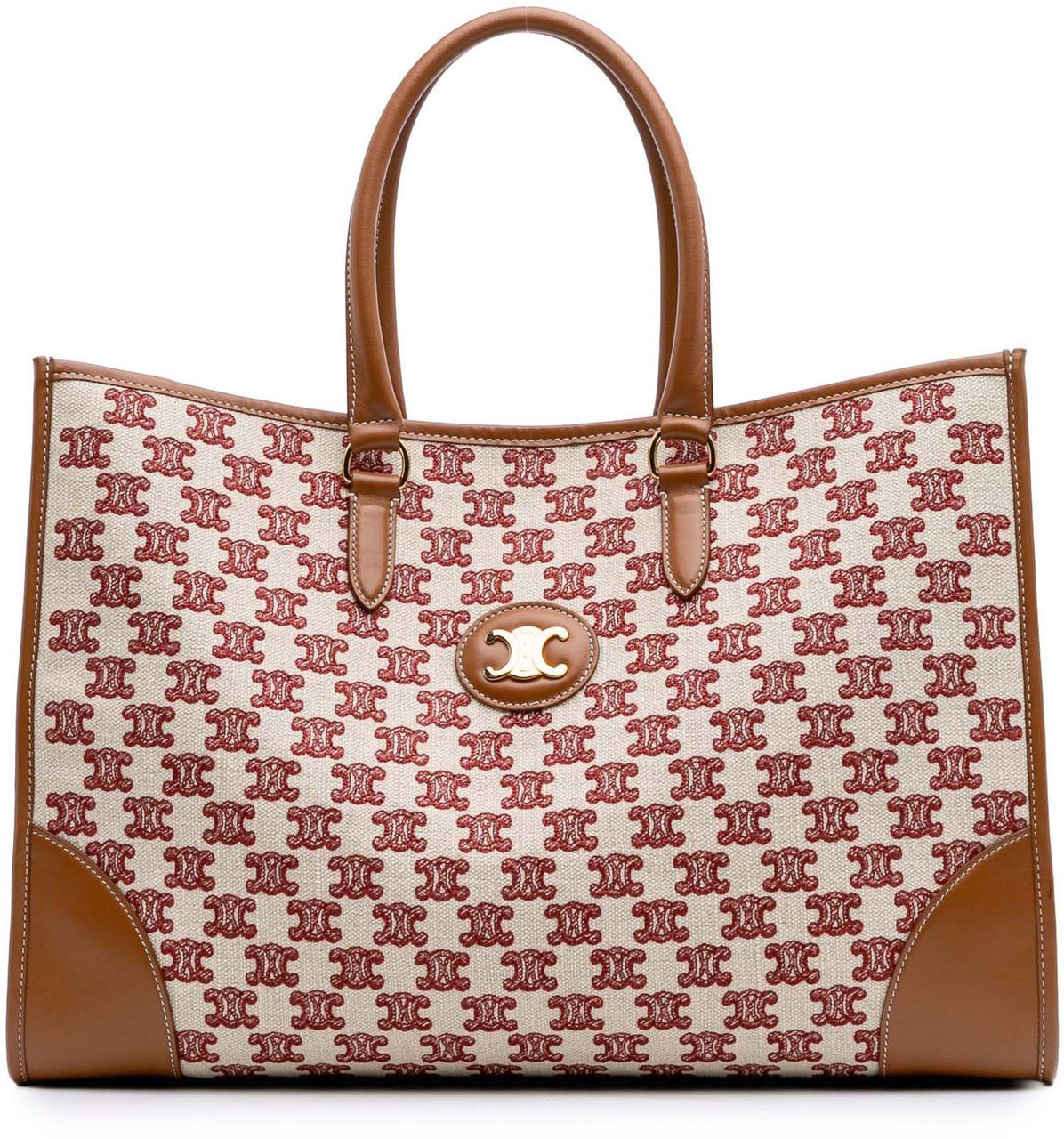 Celine Triomphe Embroidered Canvas Horizontal Cabas Tote Bruin