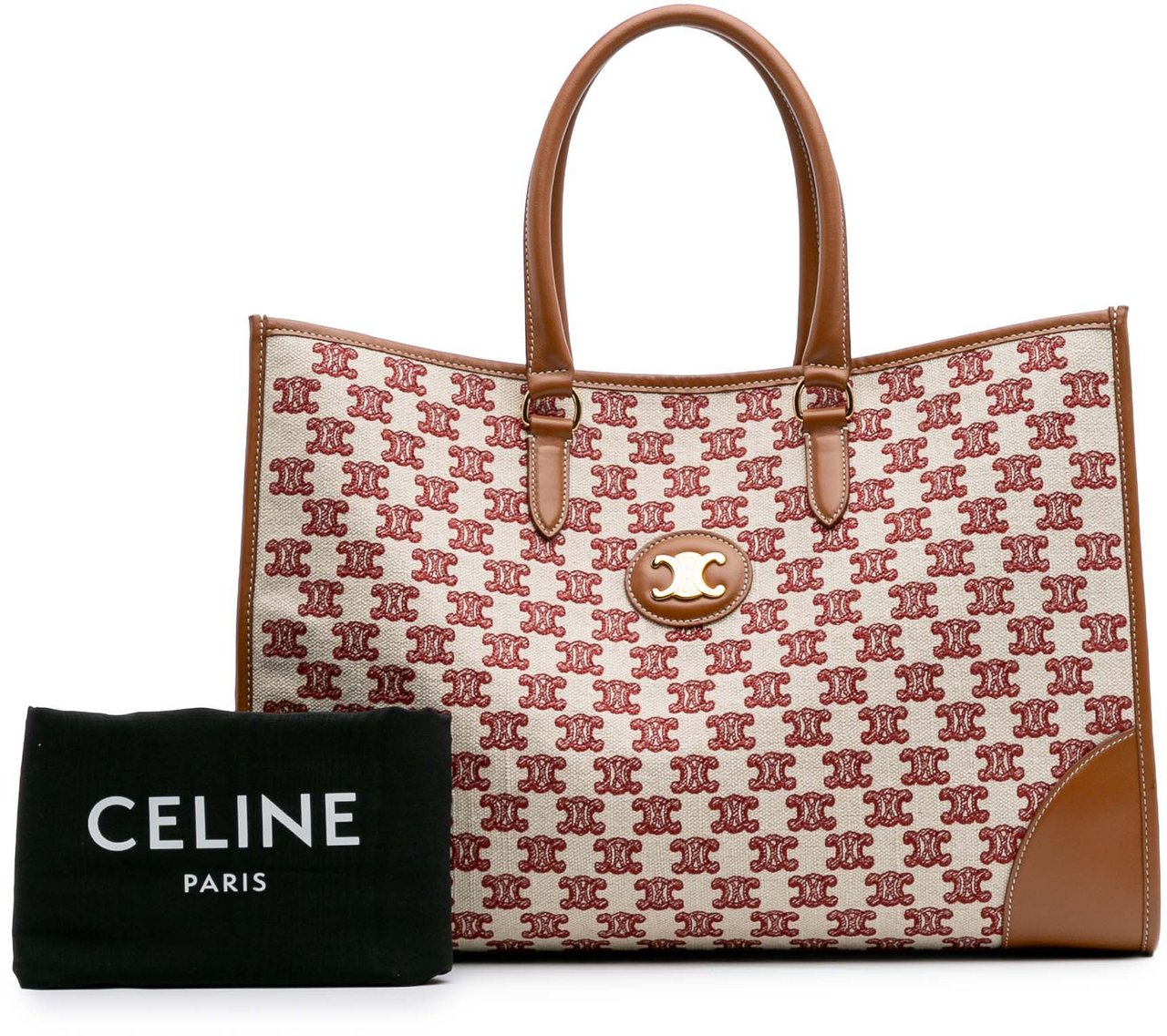 Celine Triomphe Embroidered Canvas Horizontal Cabas Tote Bruin