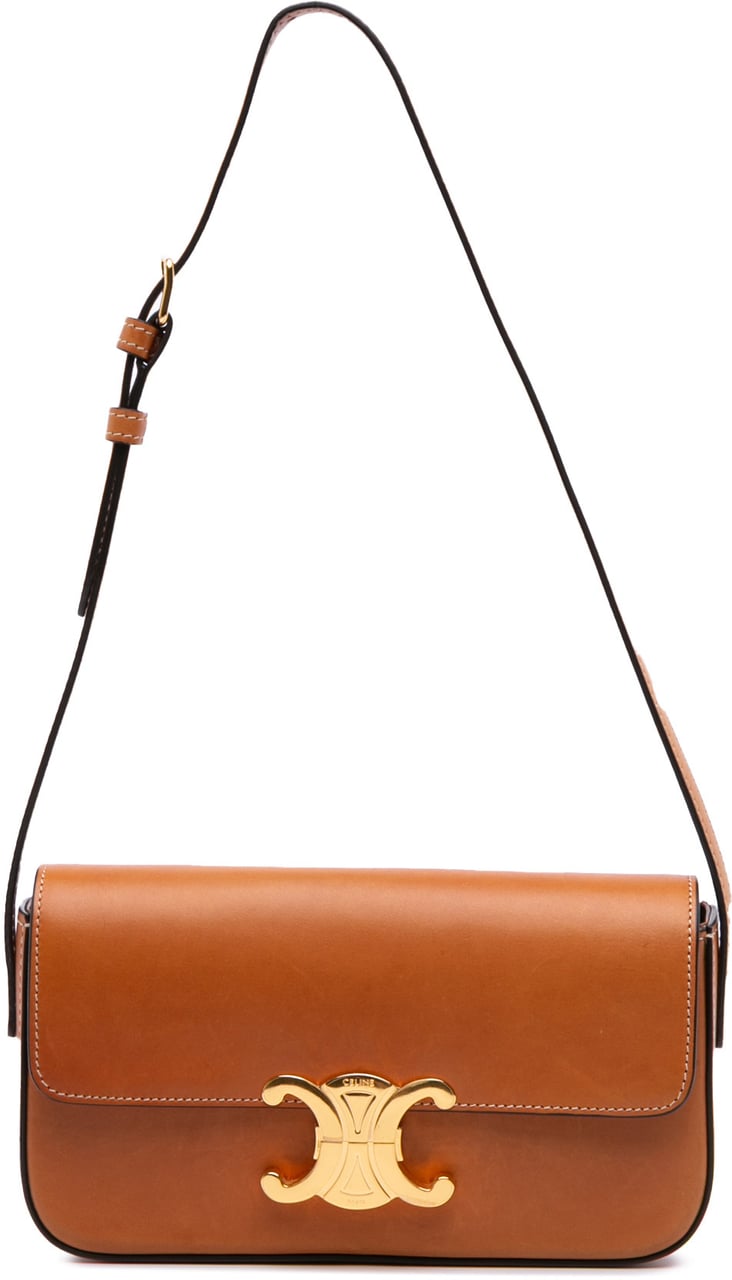 Celine Shiny Calfskin Claude Shoulder Bag Bruin
