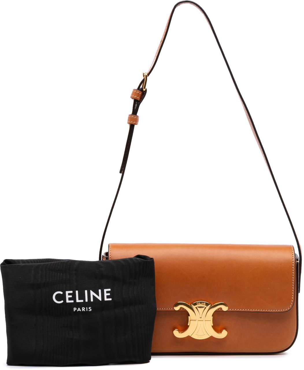 Celine Shiny Calfskin Claude Shoulder Bag Bruin