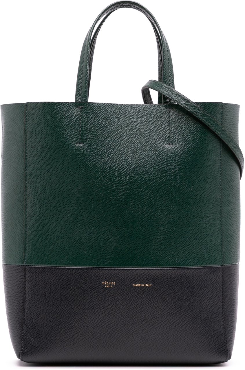 Celine Small Bicolor Grained Calfskin Vertical Cabas Tote Groen