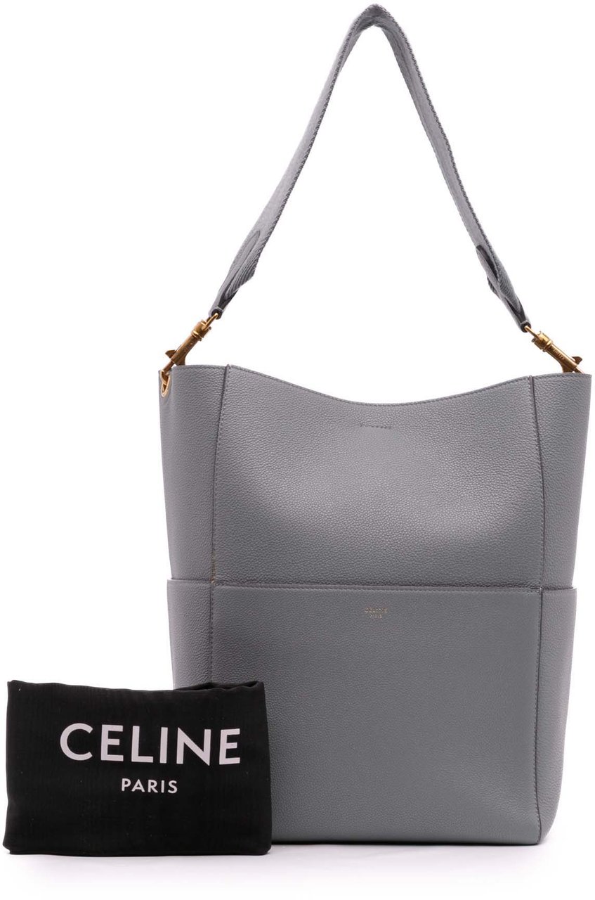Celine Medium Leather Seau Sangle Bucket Bag Grijs